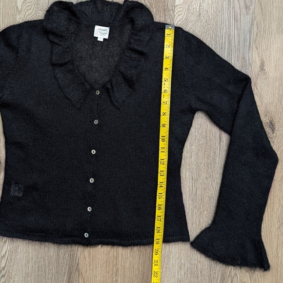 Margaret O'Leary Black Ruffle Flare Sleeve Button Cardigan Size 1 (XS/S) Mohair - Picture 9 of 16